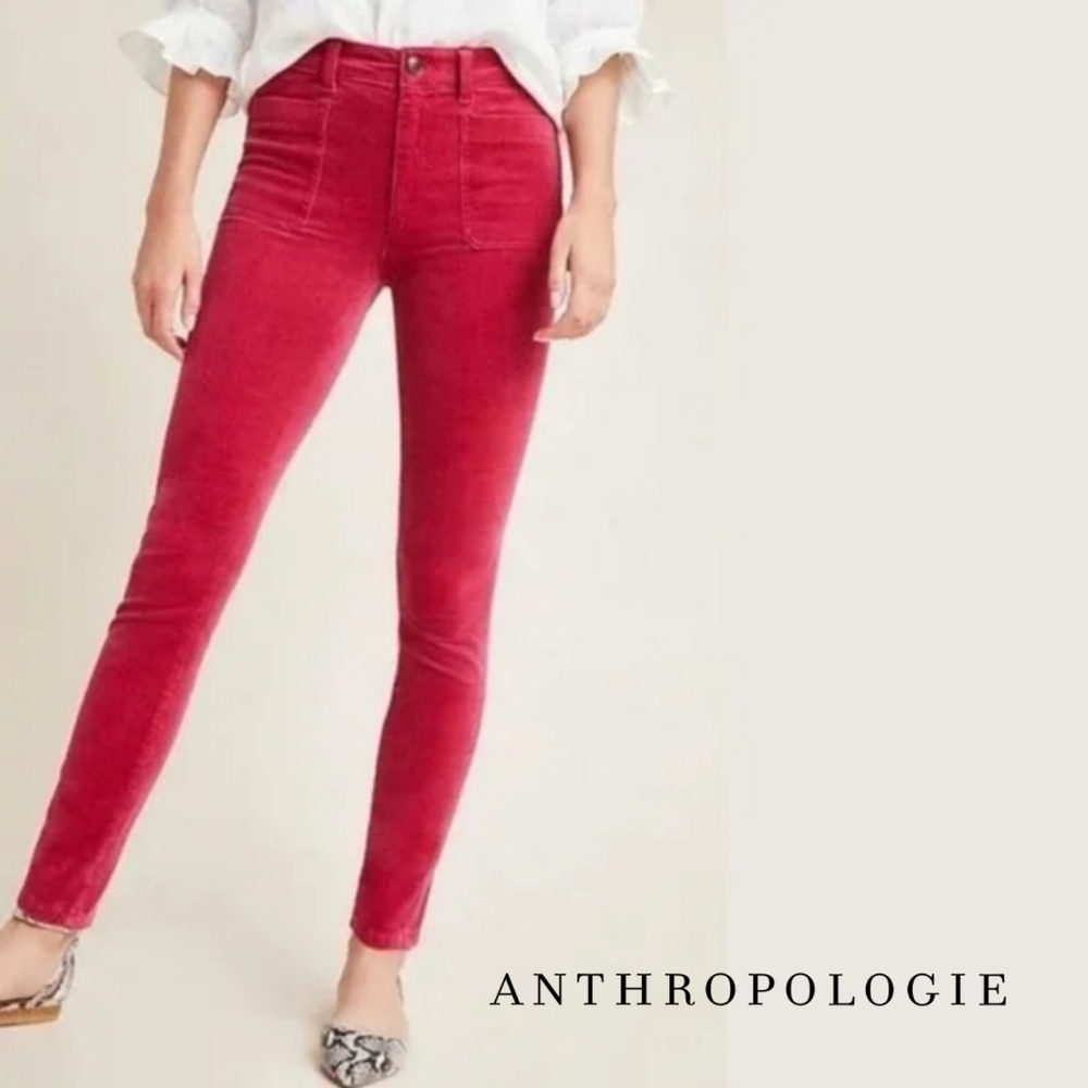 Sz 27 Anthropologie Pilcro High Rise Skinny Pinkish Red Corduroy Pants